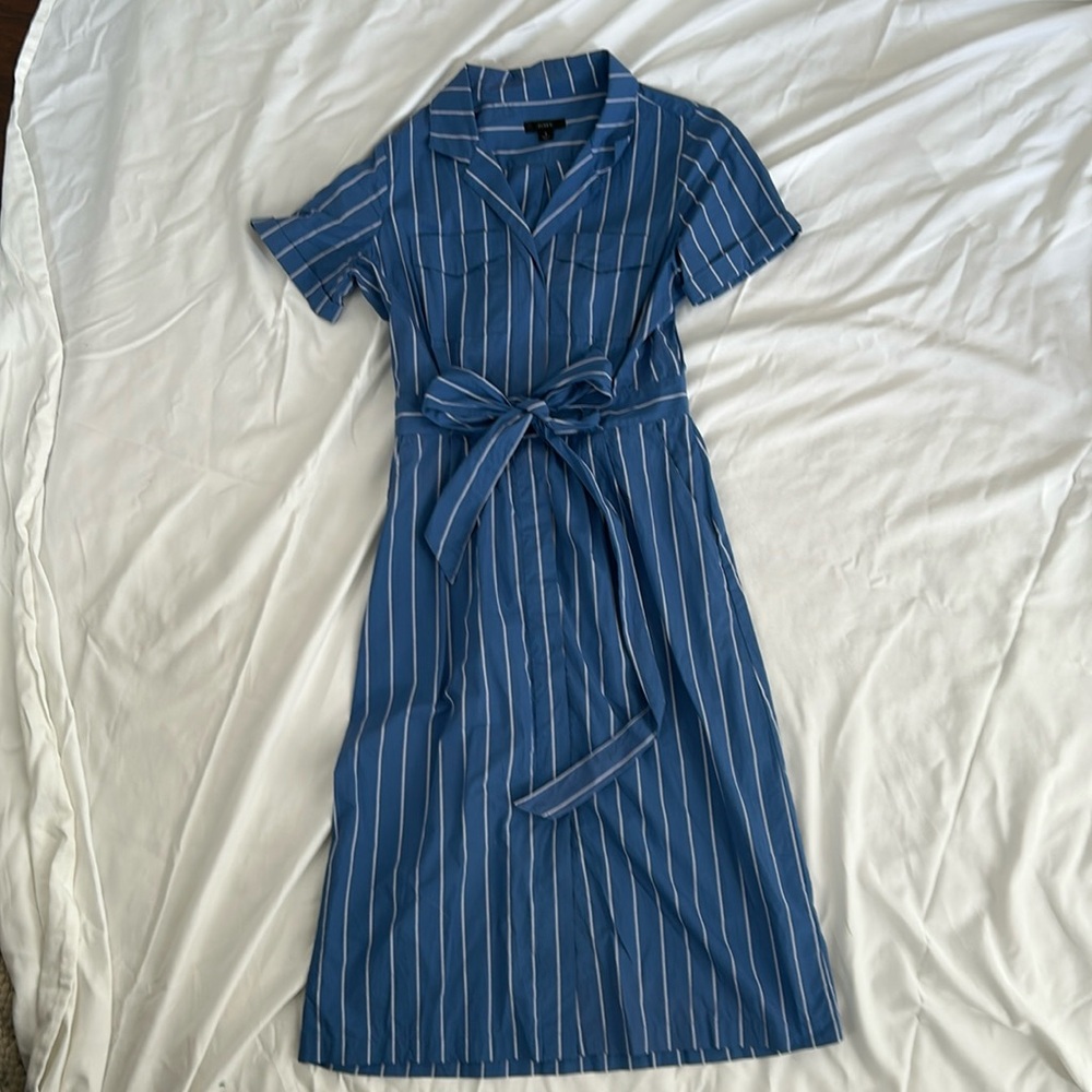 J Crew pinstriped belted dress